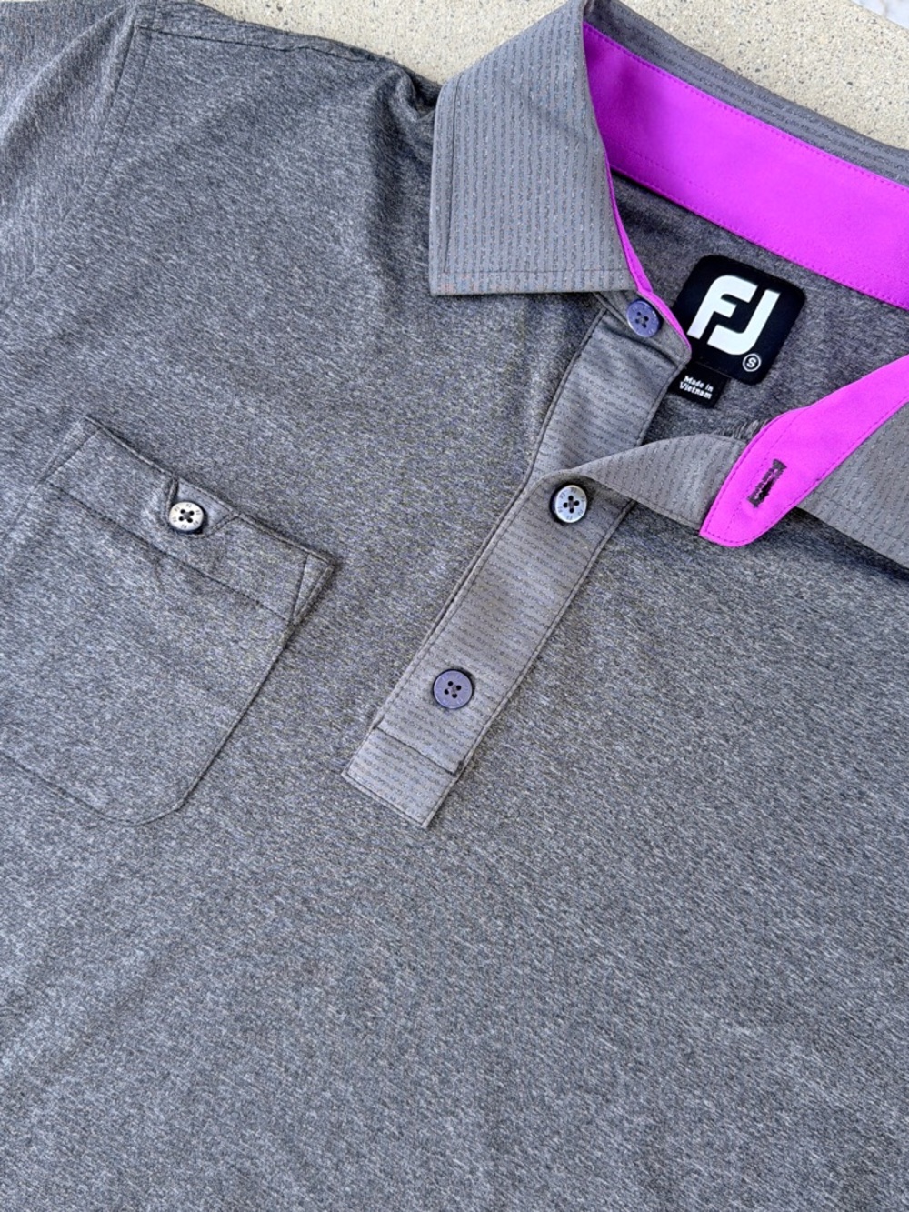 FJ FootJoy Golf Polo Shirt Performance Stretch Heather Gray Purple Men’s Small